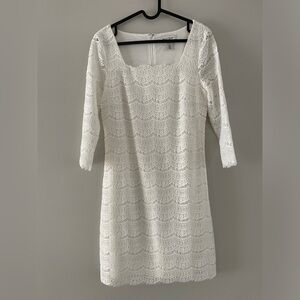NWOT White House Black Market Full‎ Lace Shift Dress Size S White Floral-Wedding